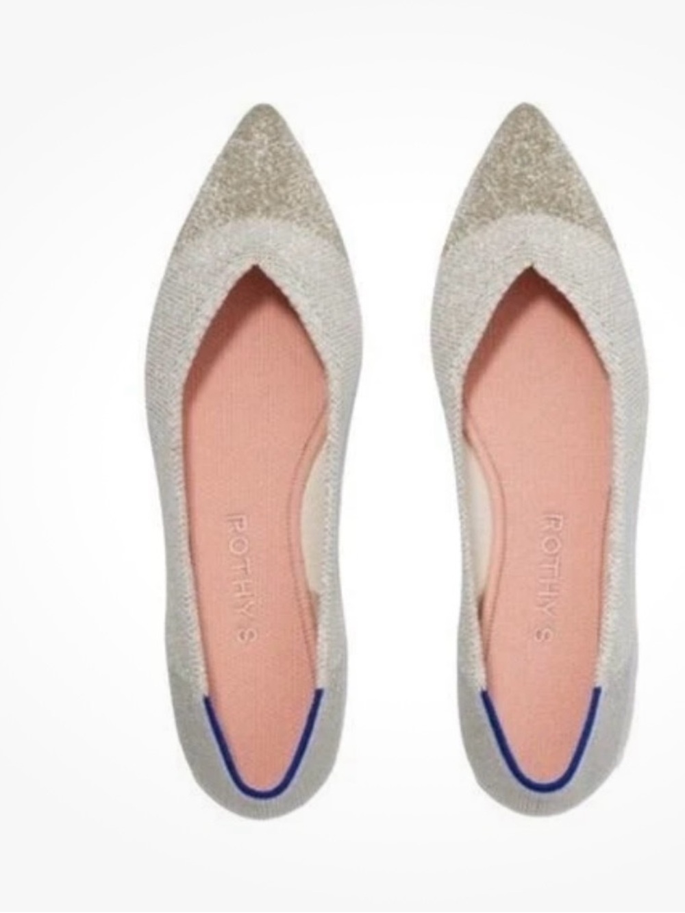 Rothy's Women's Cream Knit Flats with Gold Glitter Toe and Pink Insole